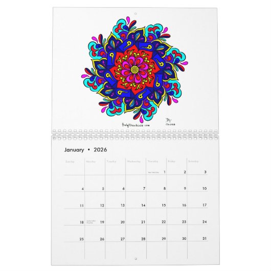 2 Page Moyen 2024 Mandala Calendrier (Jan 2026)