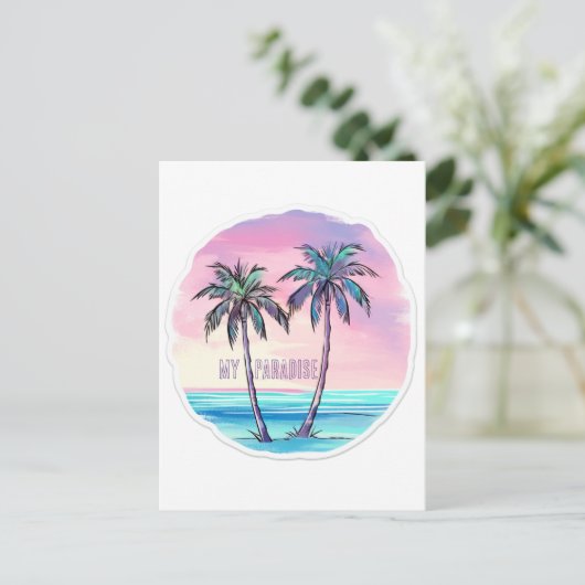 2 palmbomen briefkaart (Staand voorkant)