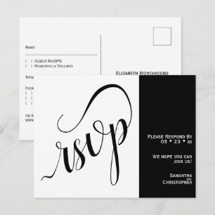 2 Pane Minimalistische Zwarte & Witte Trouw-RSVP Briefkaart