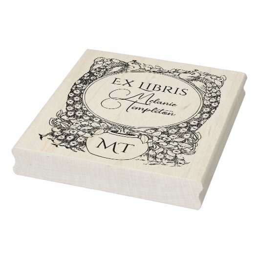 2 pauwen omringen potplant Ex Libris naam Rubberstempel (Stempel)