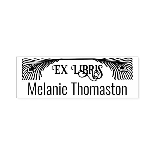 2 Peacock Feathers Art Nouveau Ex Libris Bibliothe Zelfinktende Stempel (Design)