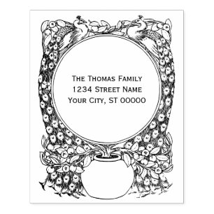 2 Peacocks rondom Potted Plant Naam Adres Rubberstempel