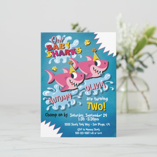 2 Petits requins Bébé Invitation de fête d'anniver (Debout devant)