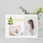 2 photo Aquarelle Arbre de Noël Arbre d'or Carte p (Debout devant)
