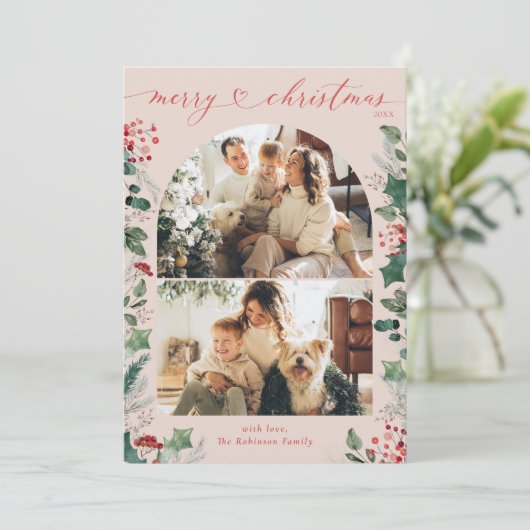 2 Photo Arch Boho Rose Joyeux Noël Carte (Debout devant)