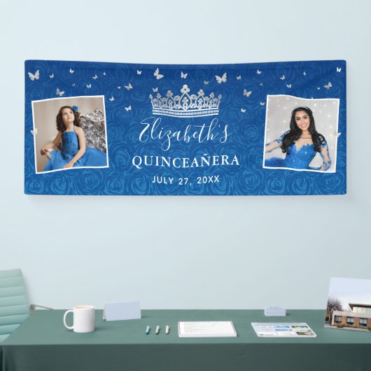 2 Photo Birthday Silver and Royal Blue Quinceanera Spandoek (Beurs)