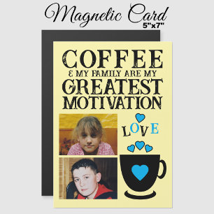 2 photo café et carte magnétique bleue familiale