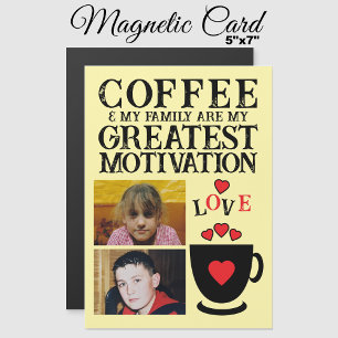 2 photo café et carte magnétique rouge famille