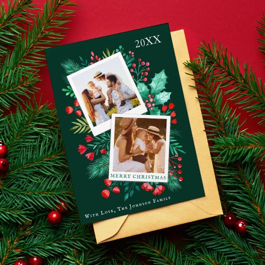 2 Photo Carte de Noël de famille Aquarelle Folio