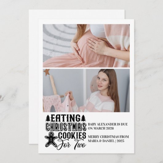 2 Photo Christmas Cookies for 2 Pregnancy Feestdagenkaart (Voorkant / Achterkant)