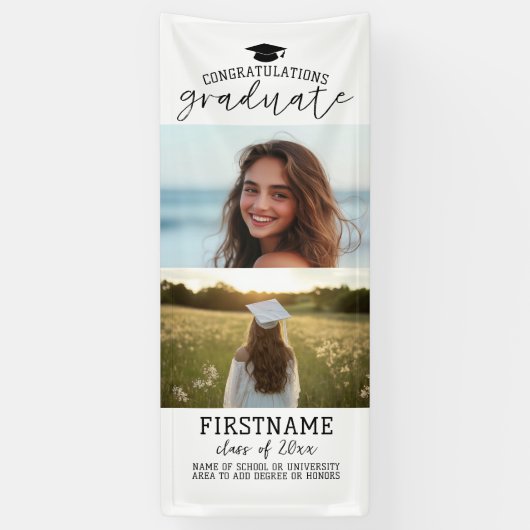 2 Photo Collage Afstuderen Modern Minimal White Spandoek (Verticaal)