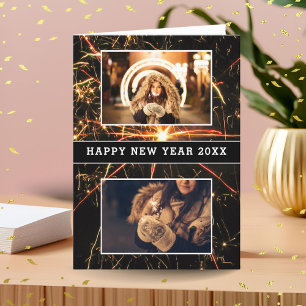 2 Photo Collage Vuurwerk Gelukkig Nieuwjaar 2025 Feestdagen Kaart