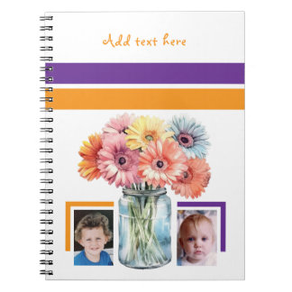 2 photo custom text flowers purple orange notitieboek