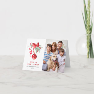 2 PHOTO Elegant Red Ornament kerstgroet Feestdagen Kaart