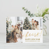 2 Photo Elegant Script Modern Happy New Year Feestdagenkaart (Staand voorkant)