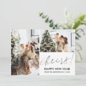 2 Photo Elegant Script Modern Happy New Year Feestdagenkaart (Staand voorkant)