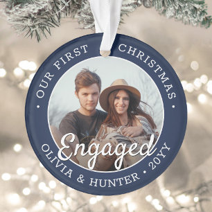 2 Photo Engagement 1er Noël Bleu Marine & Blanc