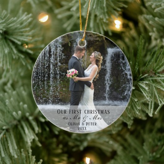 2 Photo First Christmas Married as Mr. & Mrs. Keramisch Ornament (Boom)