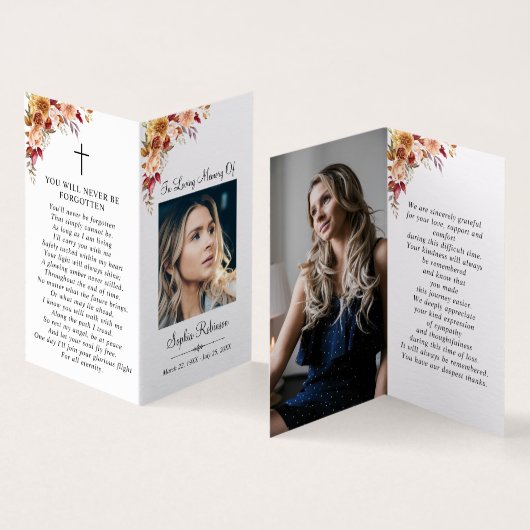 2 Photo Floral Simple Dossier Memorial Carte de pr (Inside and Outside)
