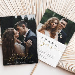 2 Photo Forever Thankful Gold Foil Carte de remerc<br><div class="desc">Mariage de calligraphie simple et élégant merci carte photo. Parfait pour les mariages,  anniversaires,  diplômes et autres événements. Pour une personnalisation plus avancée de cette conception,  cliquez sur le BOUTON OUTIL DESIGN BLEU.</div>