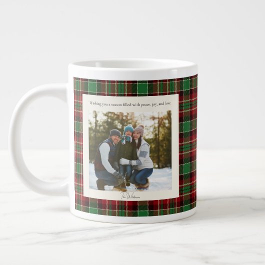 2 Photo Green Red Plaid Rustic Monogram Christmas Extra Grote Beker (Links)