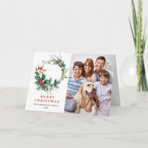 2 PHOTO Holly Berry Wreate kerstgroet Feestdagen Kaart