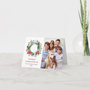 2 PHOTO Holly Berry Wreate kerstgroet Feestdagen Kaart