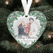 2 Photo Holly Greenery Wreath Merry Christmas Ornament