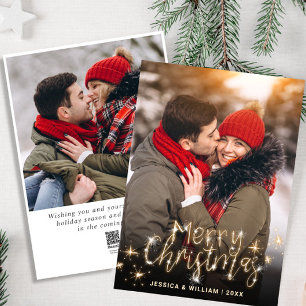 2 PHOTO Merry Kerstmis Gold Sparkle Greep Feestdagenkaart