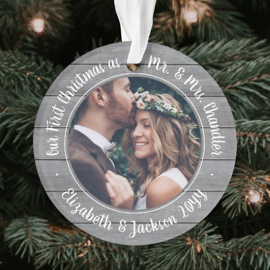 2 Photo Mr & Mrs 1st Christmas Grey Faux Wood