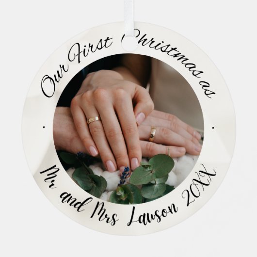 2 Photo Notre premier Noël Marié Faux Ornement (Verso)