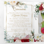 2 Photo Red Peony Mis Quince Años Invitation Tri-P (Intérieur en premier)