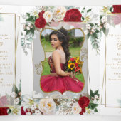 2 Photo Red Peony Mis Quince Años Invitation Tri-P (Intérieur au milieu)