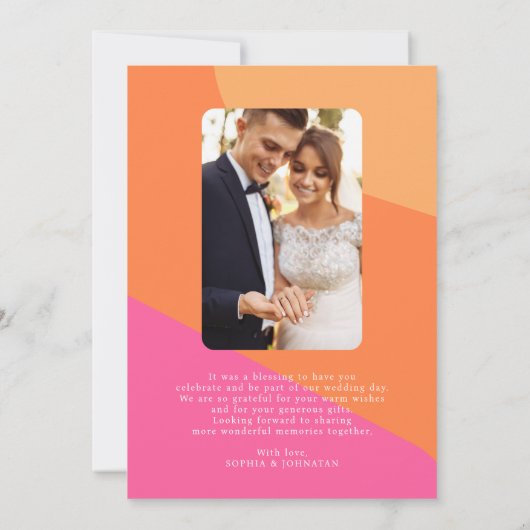 2 photo retro rose orange mariage carte de remerci (Dos)
