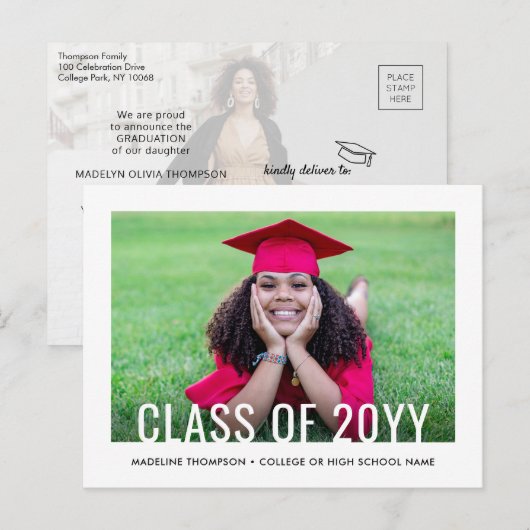 2 Photo Simple Modern Bold Class Year Graduation Aankondigingskaart (Voorkant / Achterkant)