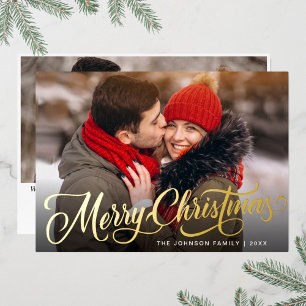2 PHOTO Sparkle Merry kerstgring Gold Folie Feestdagenkaart