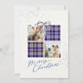 2 Photo X-mas Present Card Blue Tartan Silver Bow Kaart (Voorkant)
