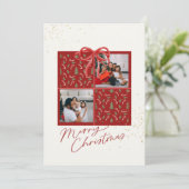 2-Photo Xmas Present Card Candy Canes Firs Red Bow Kaart (Staand voorkant)