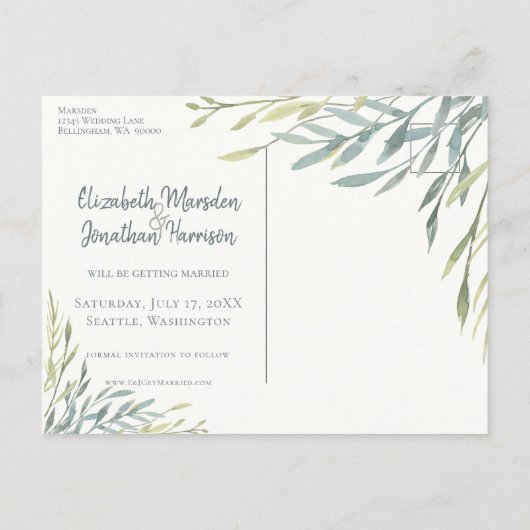 2 Photos Aquarelle Verdure Moderne Faire-Part de R (Dos)