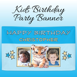 2 photos tiger birthday name kids blue party spandoek