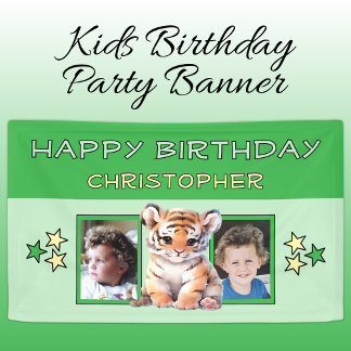 2 photos tiger birthday name kids green party spandoek