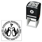 2 pinguïns zoenen, harten naam terug adres zelfinktende stempel (In situ)