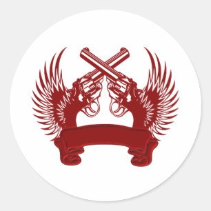 2 PISTOLEN UP RONDE STICKER