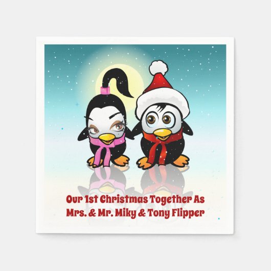 2 Polar Tortelduifjes vieren kerst Servet (Voorkant)