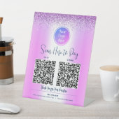 2 QR Code Paars Glitter Aangepast Logo Scan Betale Reclamebord Met Voetstuk (Insitu)
