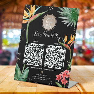 2 QR Codes Betaal hier Logo Tropische Palm Zwart G Reclamebord Met Voetstuk