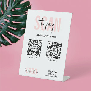 2 QR Codes Scan om Vrouwelijke Roze Betaling te Be Reclamebord Met Voetstuk