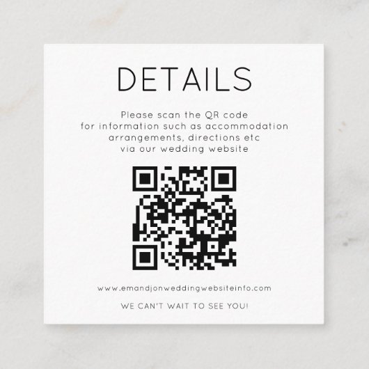 2 QR Codes Zwart Wit Bruiloft Details RSVP Informatiekaartje (Achterkant)