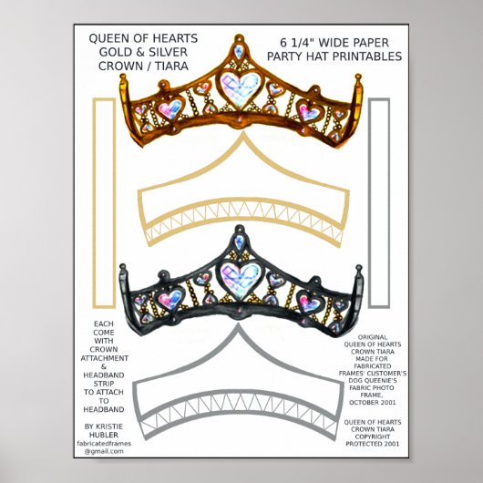 2 Queen of Hearts Crown Tiara Party Pet Printables Poster (Voorkant)