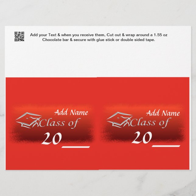 2 RED Afstuderen Favor Custom Snoep Bar Wrapper (Voorkant)